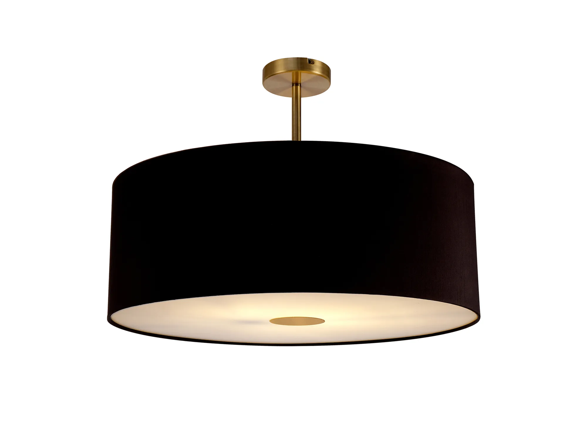 DK0195  Baymont 60cm Semi Flush 1 Light Antique Brass, Midnight Black/Green Olive, Frosted Diffuser